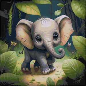 Little Elephant Cross Stitch Pattern - Large, full coverage pattern - 236 x 236 Stitches - 50 Colors