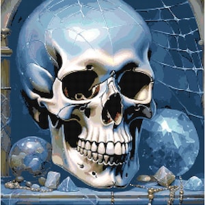 Blue Skull Cross Stitch Pattern by A Cross Stitch Pattern, Full Coverage Cross Stitch Pattern, Instant Download Cross Stitch Pattern