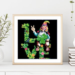 Shamrock Love Gnome Cross Stitch Pattern by Kustom Cross Stitch, Full Coverage Cross Stitch Pattern, Instant Download Cross Stitch Pattern