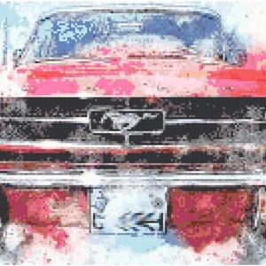 Ford Mustang Watercolor Cross Stitch Printable Needlework Pattern - DIY Crossstitch Chart, Relaxing Hobby, Instant Down