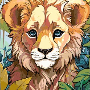Löwenjunges Kreuzstichmuster Ein Kreuzstichmuster, vollständige Abdeckung Kreuzstichmuster, sofortiger Download Kreuzstichmuster