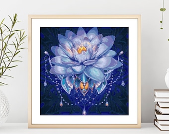 Lotus Cross Stitch Pattern by Kustom Cross Stitch, Full Coverage Cross Stitch Pattern, Instant Download Cross Stitch Pattern