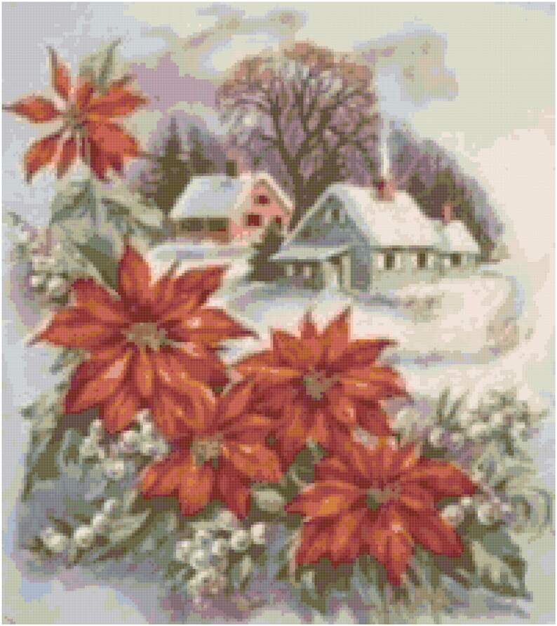 Vintage Poinsettia Pattern Cross Stitch Printable Needlework | Etsy