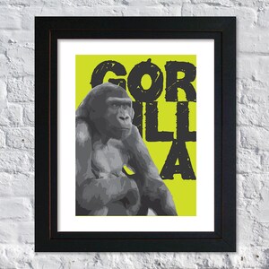Impresión de arte gorila / 12x16&quot;, 16x20&quot;, 18x24&quot; / Arte animal / Impresión animal / Cartel animal / Cartel de gorila / Impresión de gorila