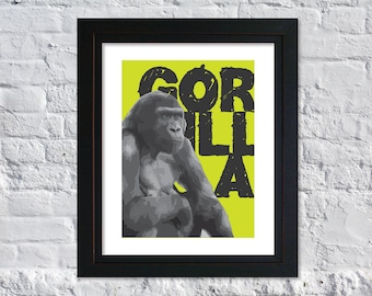 Gorilla Art Print |  12x16", 16x20", 18x24" | Animal Art | Animal Print | Animal Poster | Gorilla Poster | Gorilla Print
