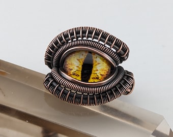 Ring Wire Wrapped Dragon Eye Yellow Evil Eye Ring Eye of Sauron Ring Cat Eye Size 8 DND Prop Amulet LOTR