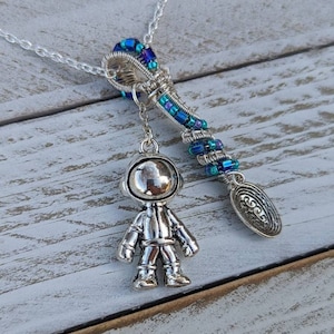 Spaceman Silver Wire Wrapped Mini Spoon Pendant Necklace
