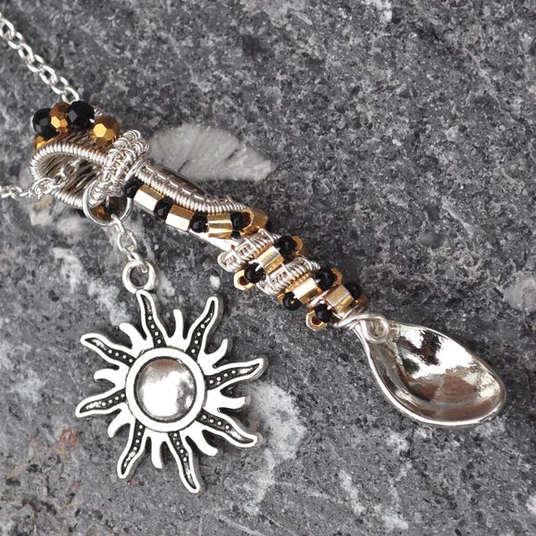 Golden Sun zilveren lepel draadgewikkelde mini lepel hanger ketting