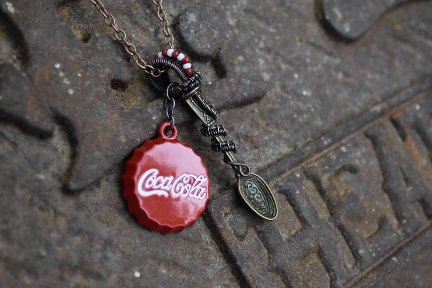 Coca Cola Copper Wire Wrapped Mini Spoon Necklace Coca Cola Etsy