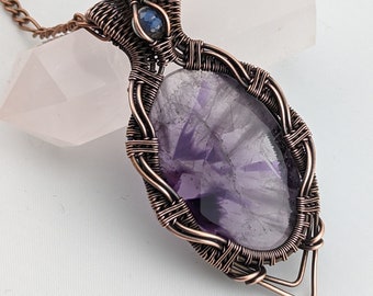 Star Amethyst Labradorite Faceted Trapiche Amethyst Rose Cut Blue Labradorite Crystal Amulet Copper Wire Wrapped Pendant Necklace Handmade