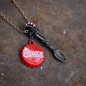 Coke Coca Cola Mini Spoon Charm Necklace Copper Wire Wrapped Mini Spoon Necklace Coca Cola Brand Bottle Cap Tiny Spoon Pendant