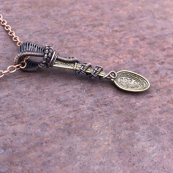 Mini Spoon Charm - Copper Wire Wrapped Necklace