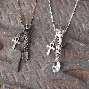 Egyptian Ankh Copper and Silver Wire Wrapped Mini Spoon Pendant Necklace