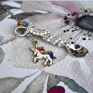 Mini dije de cuchara - Collar de alambre de plata - Unicornio