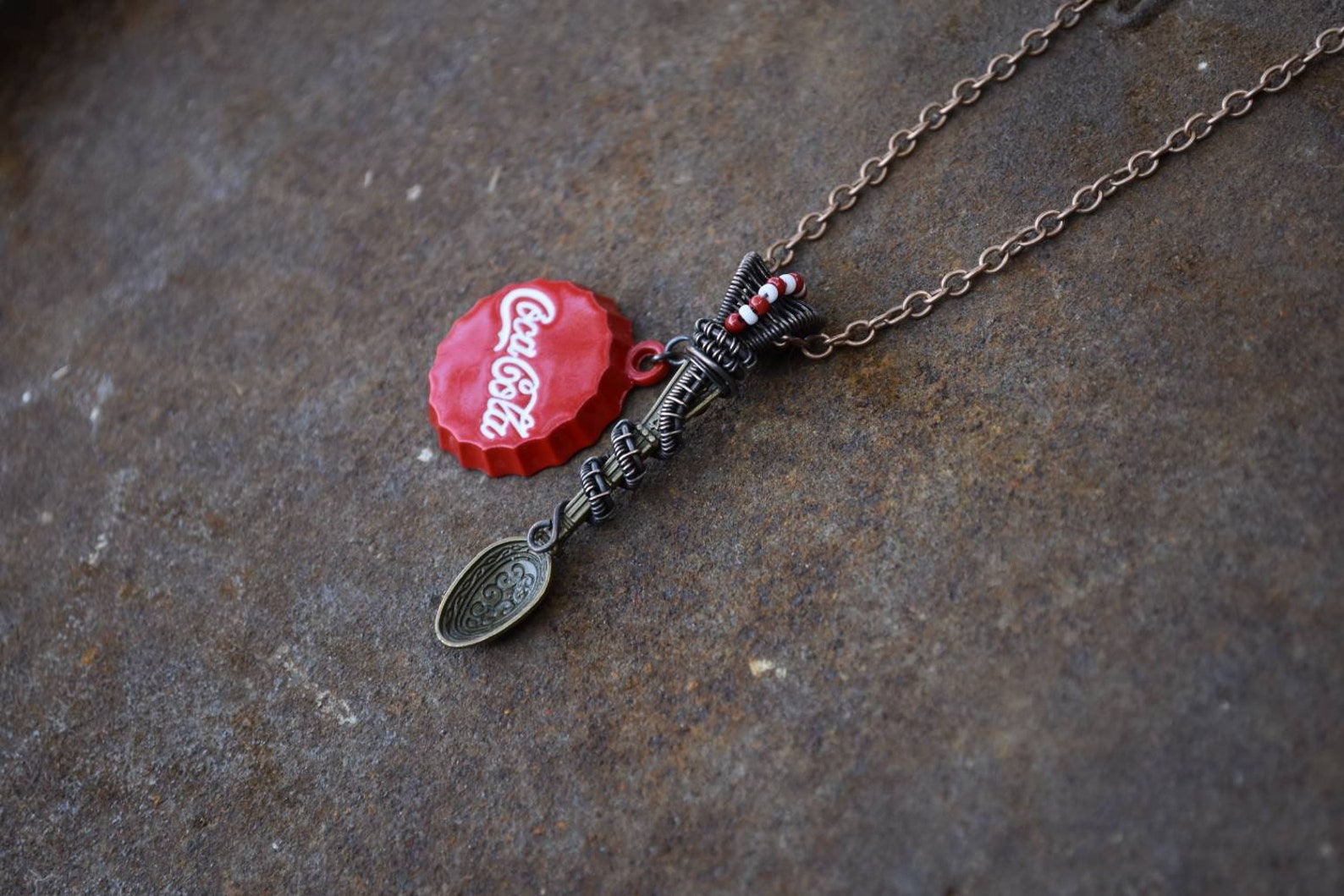 Coca Cola Copper Wire Wrapped Mini Spoon Necklace Coca Cola Etsy