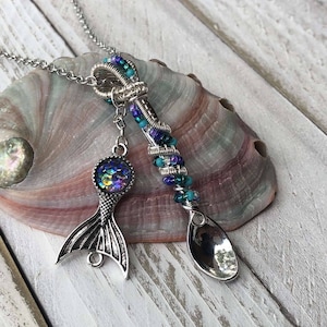 Mermaid Wire Wrapped Spoon Pendant Siren Necklace Rainbow Mermaid Mini Spoon