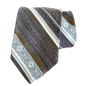 Vintage 70s Brown Stripe Neck Tie, Textured Fabric