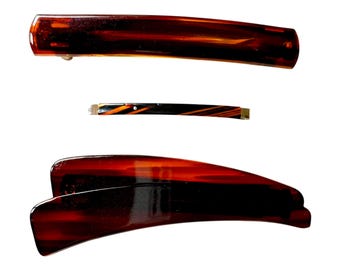Vintage 80s Hair Barrette Clips in Tortoise Color, Set of 3 for Hair Accessory Theme Party Costume Retro Streetwear