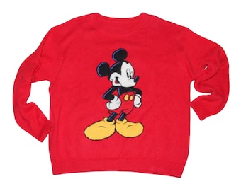 Suéter vintage de Mickey Mouse de los 90 para mujer, talla grande, rojo, de punto Disney, jersey con estampado y hombros caídos, estilo retro.