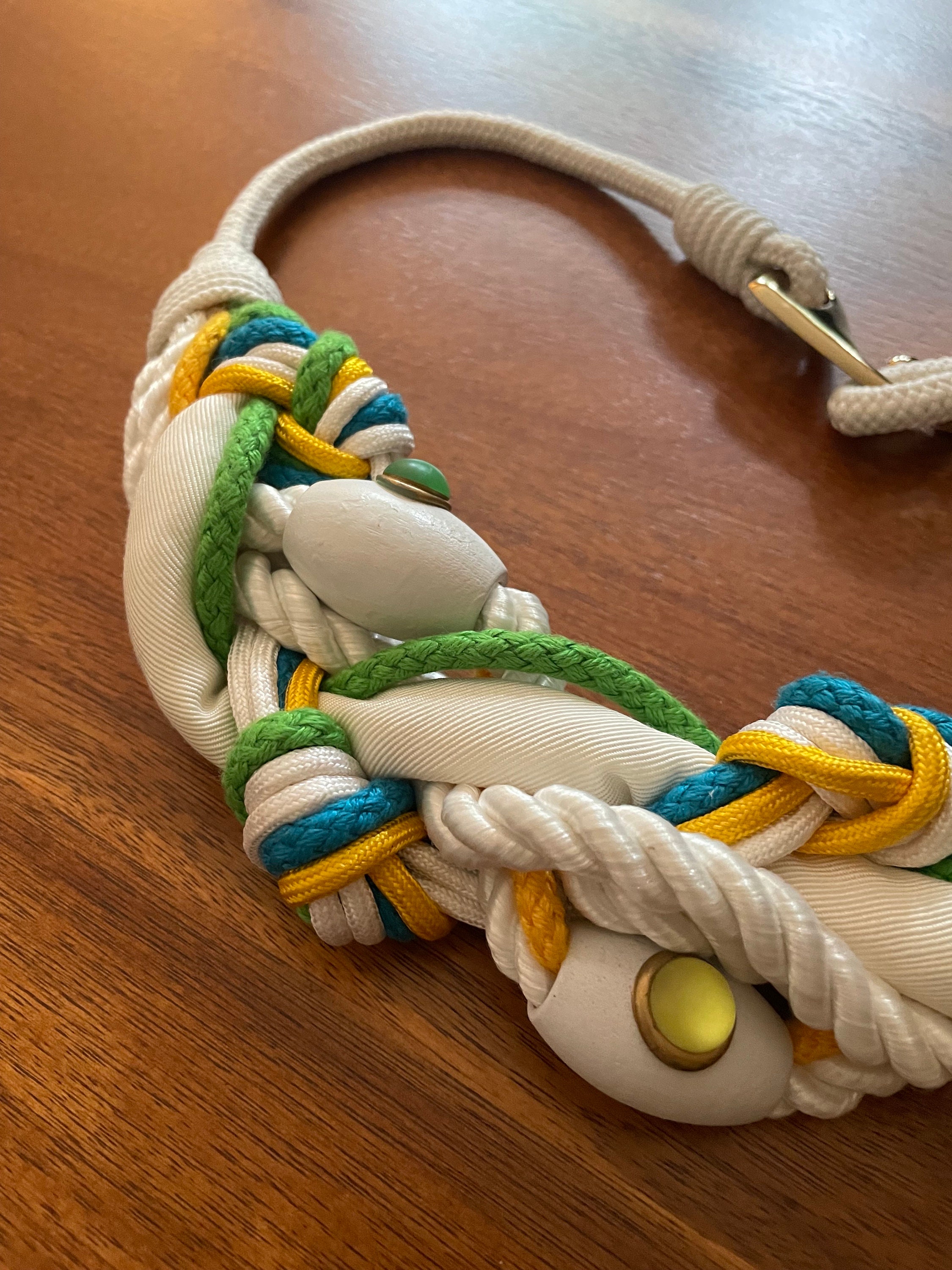Vintage 80s Rhea White Braided Beaded Belt Green Blue 32  display picture 3