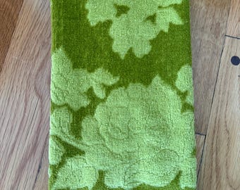 Vintage 70s St Marys Sculpted Floral Hand Towel Green Avocado Cottagecore Bathroom Decor Retro Cotton USA Made
