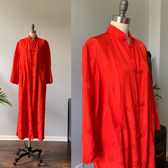 Vintage red kimono, robe, housecoat
