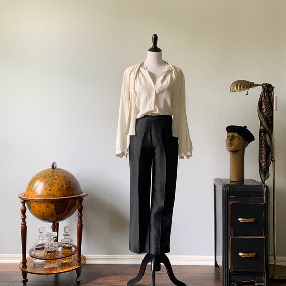 Vintage black silk cigarette pants