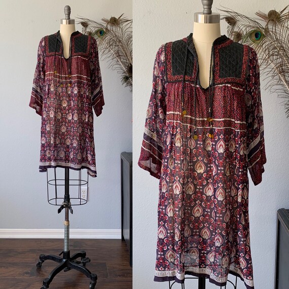 Vintage Indian block print cotton gauze mini dress