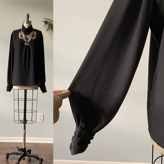 Vintage black balloon sleeve blouse