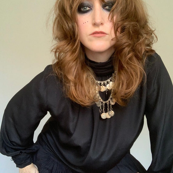 Vintage black balloon sleeve blouse