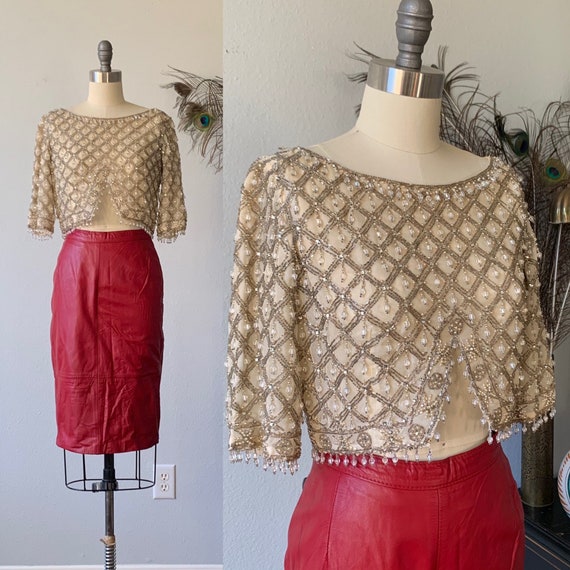 Vintage 1960’s Cream cropped jeweled top