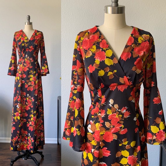Vintage 1970’s floral maxi dress with bell sleeves