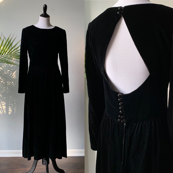 Vintage backless black velvet dress