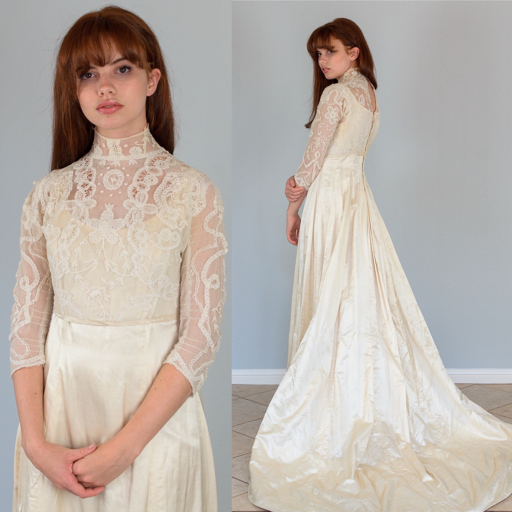 Vintage 1960 Hochzeitskleid mit viktorianischen Spitze Top ...