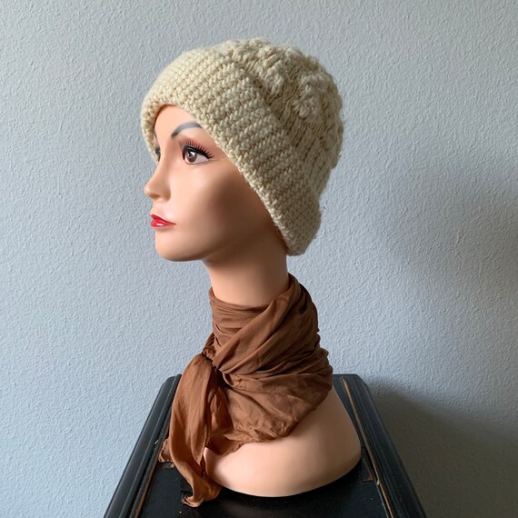 cream cable knit bobble hat