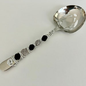 Beaded Serving Spoon: Stainless Steel Salad Server, Hand Wired