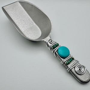 Beaded Ice Scoop: Aqua & Blue-Green Aluminum Candy Scoop
