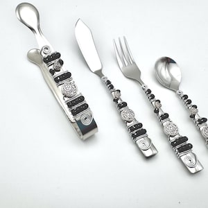 set of 4 CHARCUTERIE serving tool set, charcuterie spoon, charcuterie fork, charcuterie spreader, charcuterie tongs.