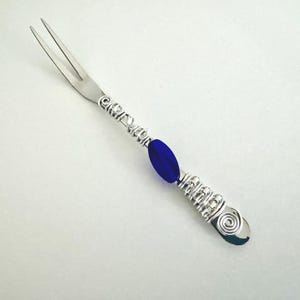 Beaded Cocktail Fork: Stainless Steel Appetizer Utensil with Royal Blue Bead