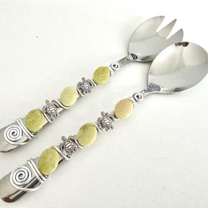 Turtle Salad Server Set: Beaded Stainless Steel Serving Utensils