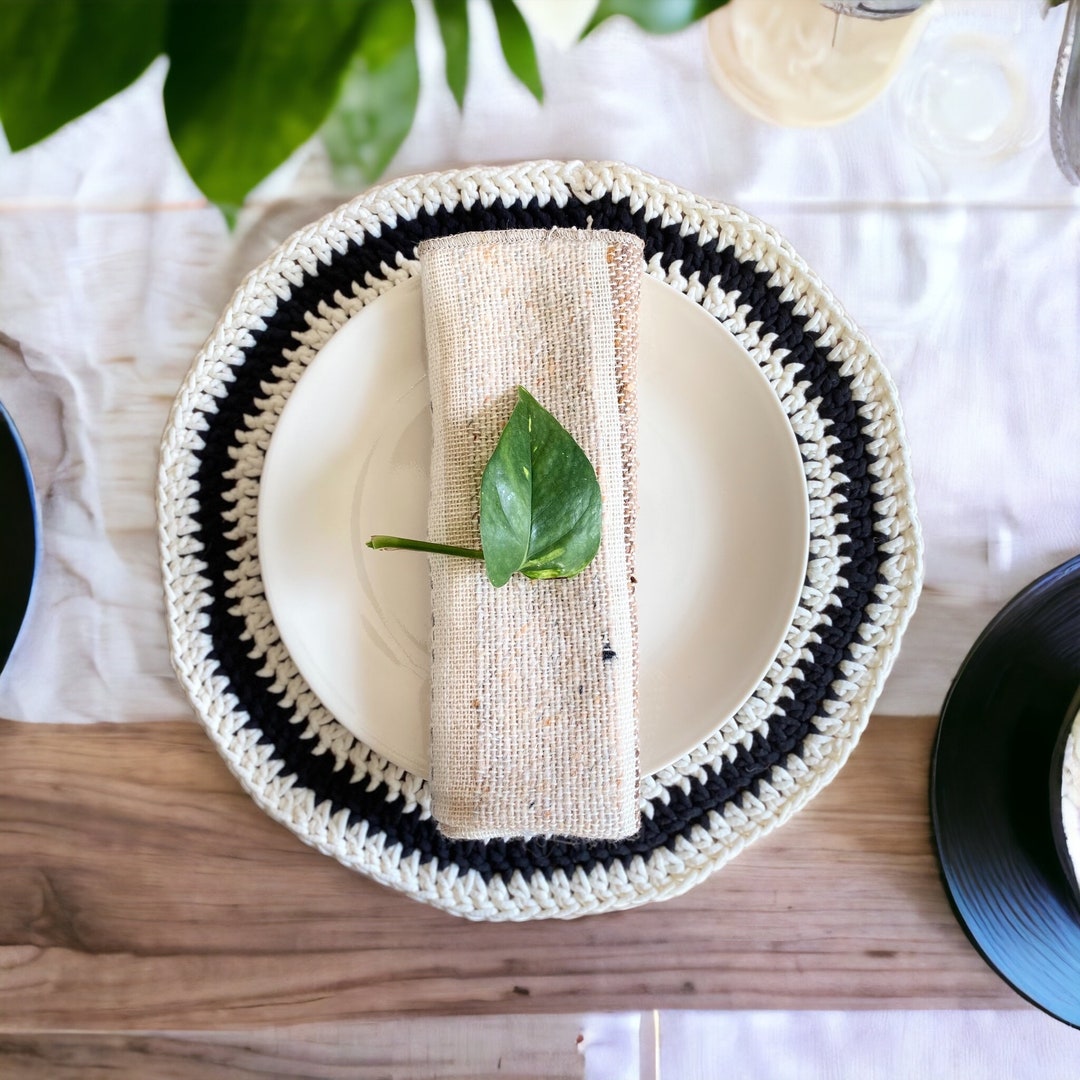 Black White Woven Placemats Halloween Table Decor Crochet Etsy