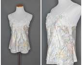 Floral Lace Satin Spaghetti Strap Camisole Sleep Tank Top Size S M Orange, Blue, Yellow, White, Green