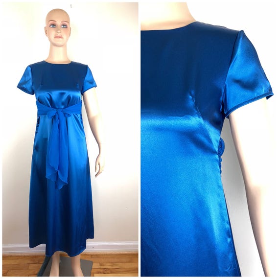 royal blue satin maxi dress