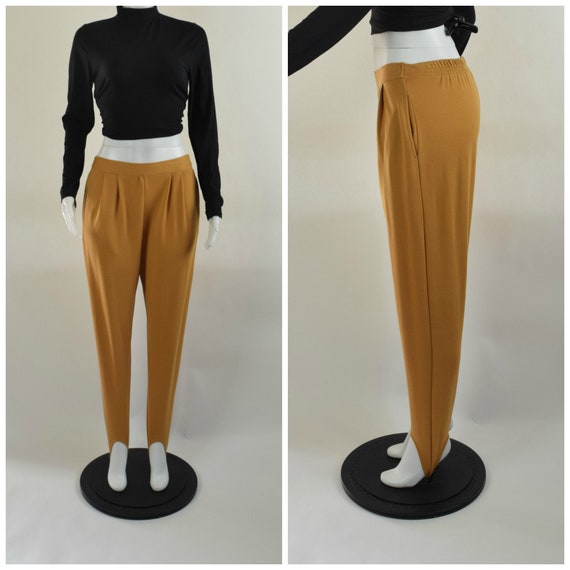 Vintage 80s Mustard Yellow Knit Stirrup Pants, Siz