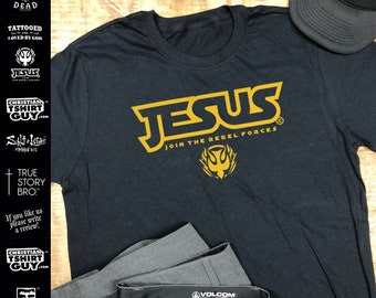 JESUS Join the Rebel Forces Christian T-Shirt Mens Religious God Church Themed Gift Star Style Design for Rebellion Wars Custom Made