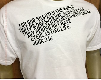 JOHN 3:16 Bible Scripture Verse T-Shirt Mens Religious God Church Themed Gift Custom Made