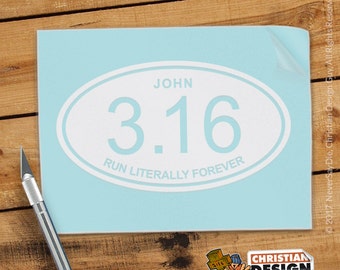 John 3:16 | Funny Runner Athlete Run 3.16 Car Vinyl Decal | Religious Sticker | Bible Verse & Church Gift