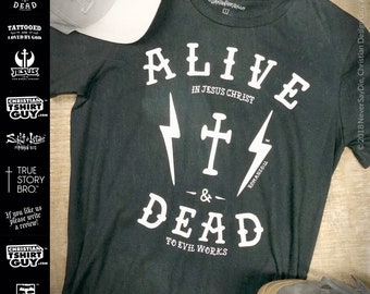 BAPTISM t-shirt ALIVE / DEAD Romans 6:11 Bible Verse Alive in Jesus Christ Christian Shirt Mens Religious Tee Gift Custom Made
