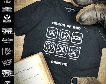 Armor of GOD Ephesians 6 Spiritual Warfare t-shirt Bible Verse Jesus Christian Shirt Mens Religious Video Arcade Game Tee Gift Custom Made
