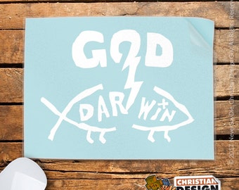God BLASTS Darwin Fish | Funny Christian Car Vinyl Decal | Religious Sticker | Church Gift